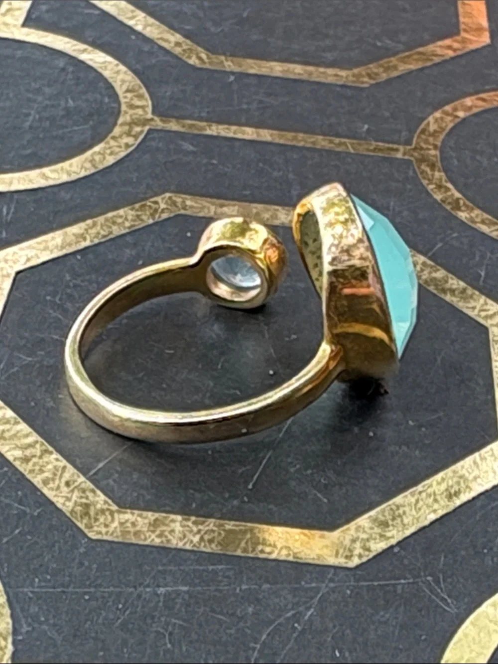 OS Gold-Accent Aqua Blue Open Ring ~ Adjustable